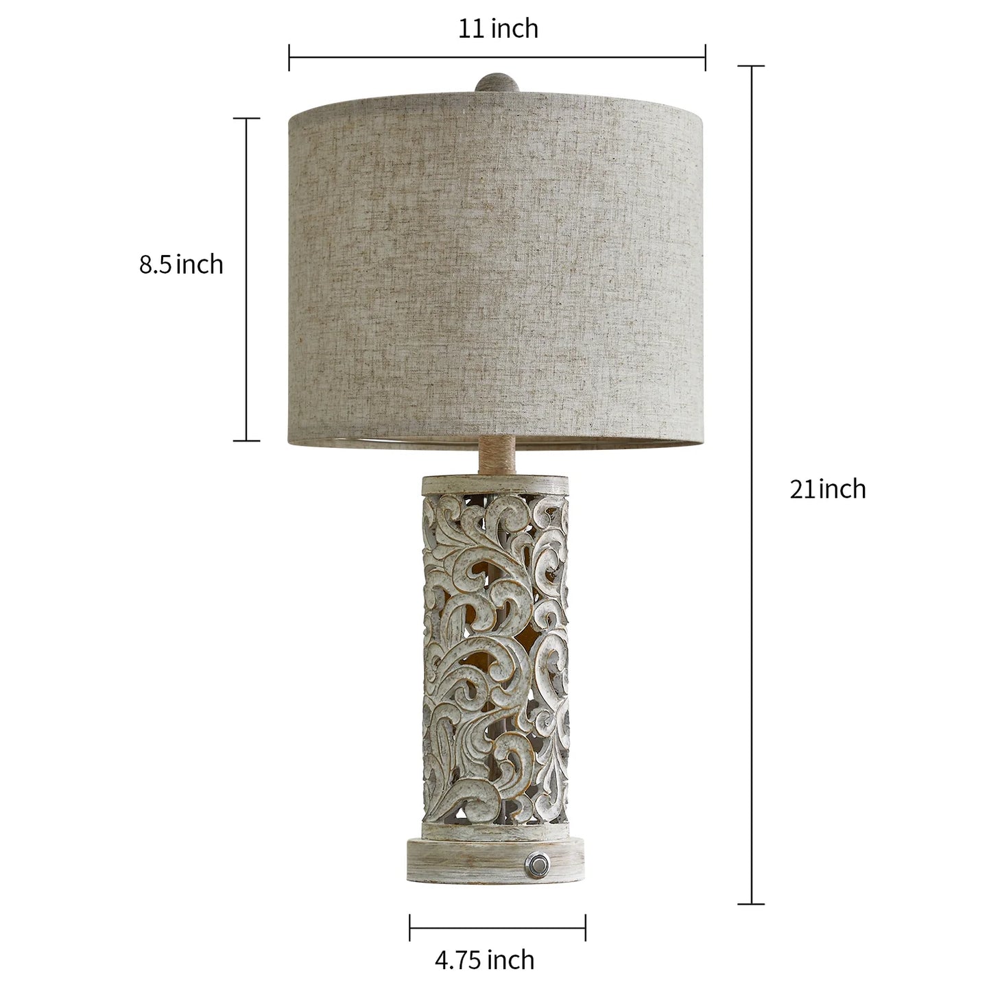 3 Way Dimmable Touch 22" Farmhouse Table Lamps for Living Room Bedroom Set of 2 Retro Bedside Nightstands Lamps with USB Ports(Bulbs Included)