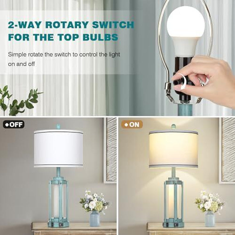 Farmhouse Lamps Set of 2, 26" Vintage Rustic Industrial beside Lamps with Blue