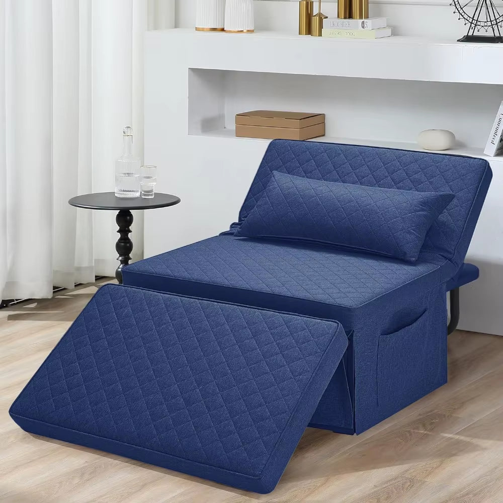 4 in 1 Multi-Function Folding Ottoman Breathable Linen Couch Bed with Adjustable Backrest Modern Convertible Chair